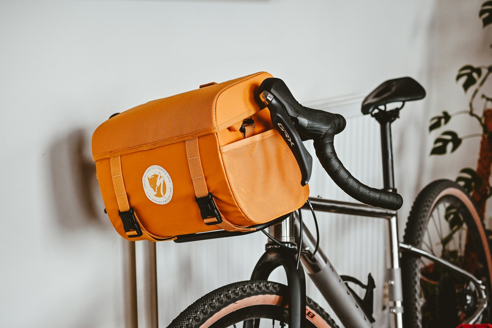 a bicycle with a bag on the back